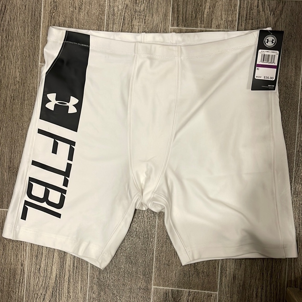 Under Armour White- black Logo Compression Training Shorts 1352542 100 Size 2XL